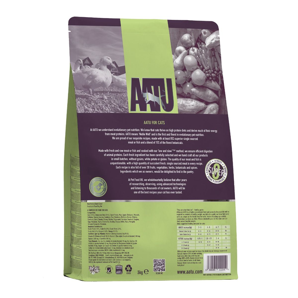 AATU Free Run Duck Dry Cat Food | 85% Duck | Single Protein | Grain-Free | 3kg
