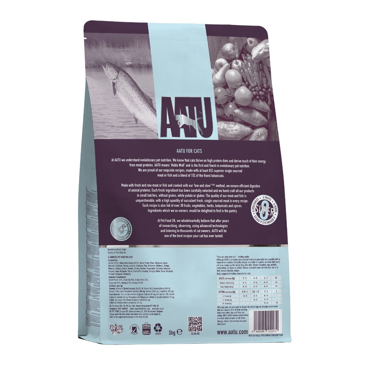 AATU Free Run Salmon Dry Cat Food | 85% Wild Caught Salmon | Grain-Free | 3kg