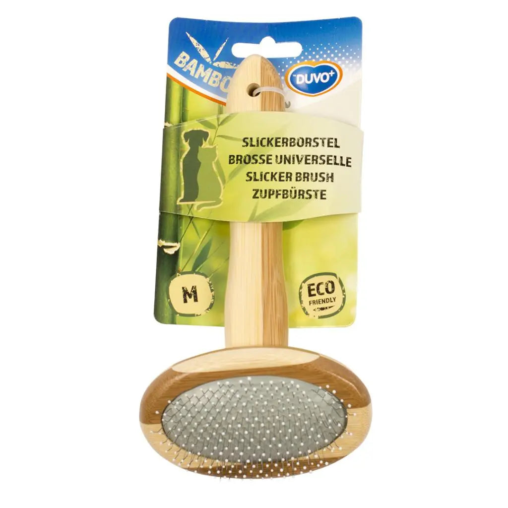 Duvo+ Bamboo Slicker Brush Medium | Eco-Friendly Detangling Brush for Dogs & Cats