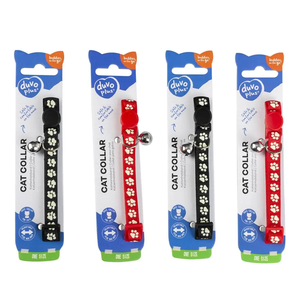 Duvo+ Cat Collar Nylon Paws-Mixed Colors | Paw Print Pattern with Safety Buckle & Bell 20 - 30cm