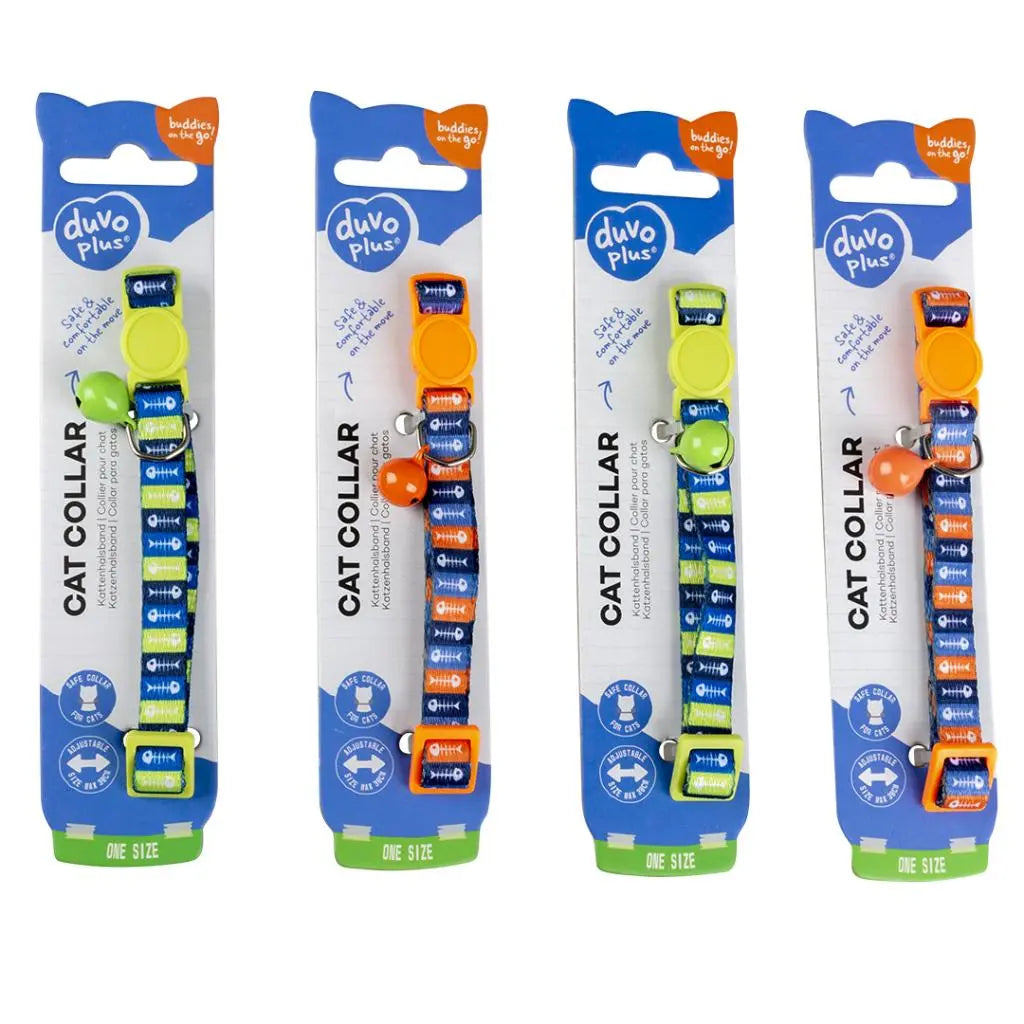 Duvo+ Cat Collar Nylon Fish Bones 1-Mixed Colors | Fish Skeleton Pattern Safety Collar with Bell 20-30cm