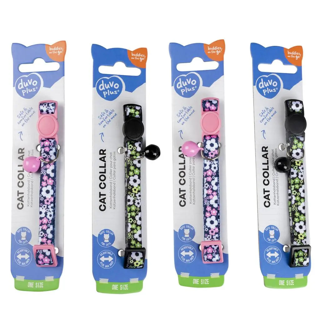 Duvo+ Cat Collar Nylon Flowers-Mixed Colors | Nylon Collar with Safety Buckle & Bell 20 - 30cm