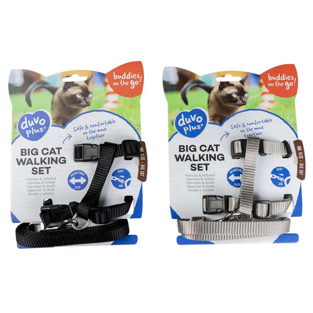 Duvo+ Big Cat Walking Set Uni-Mixed Colors | Adjustable Harness & Leash for Large Cats 30-50cm