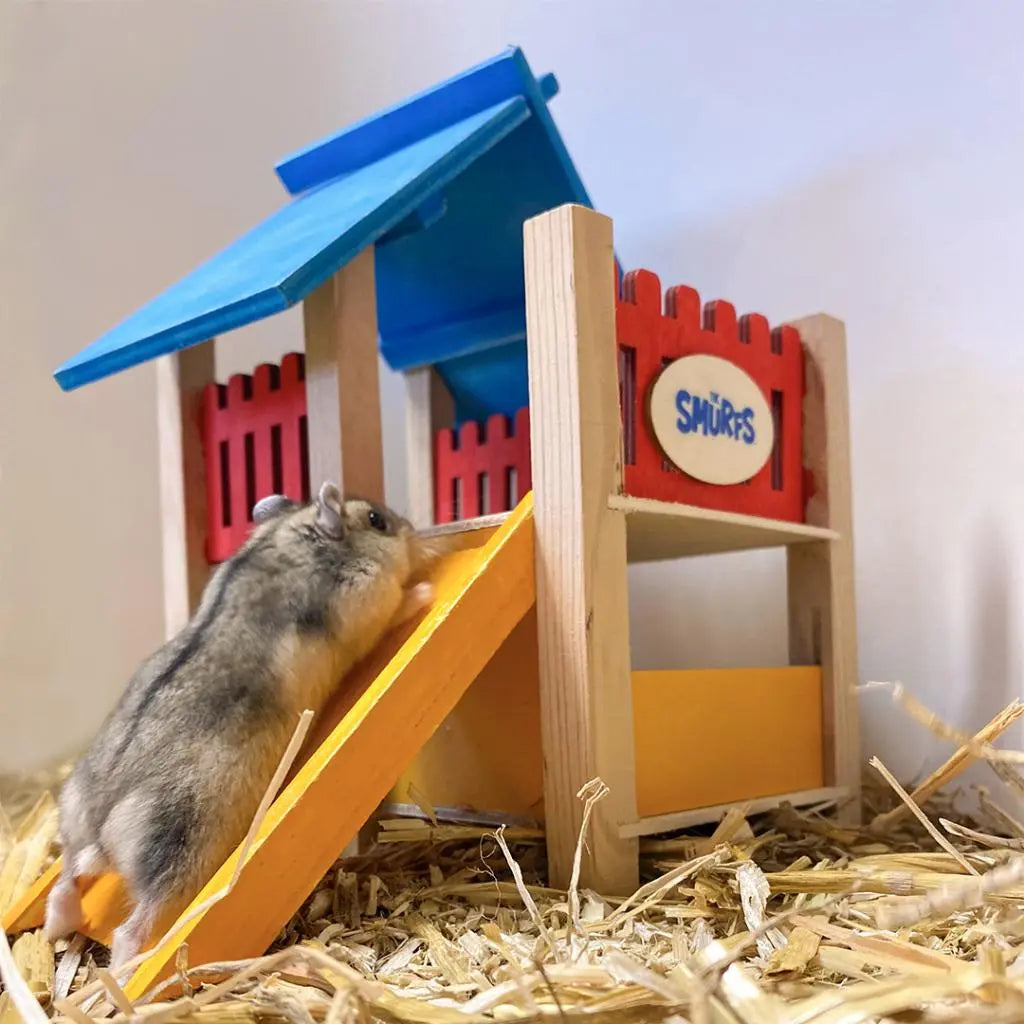 Duvo+ The Smurfs Playground | Wooden Activity House for Hamsters & Mice