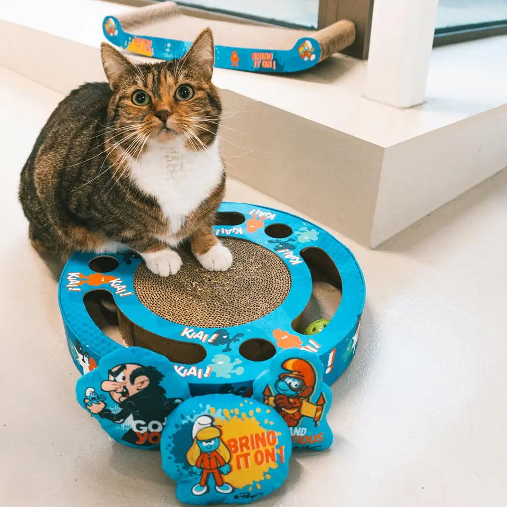 Duvo+ Smurfette Scratcher & Toy | Corrugated Cat Scratcher with Toy