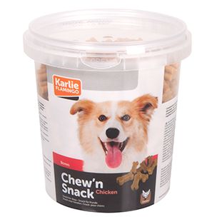 Flamingo Chew'n Snack Chicken Bones Dog Treats 500g | Chicken-Flavored Bone Treats in Resealable Bucket