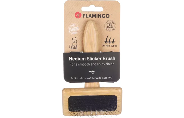 Flamingo Slicker Brush Babu Smooth & Shiny Cat Brush | Eco-Friendly Detangling Brush for Cats