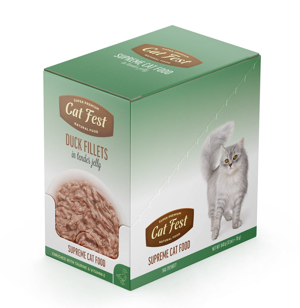 Cat Fest Duck Fillets in Tender Jelly For Cats | Shredded Duck Wet Cat Food (70g/12x70g)