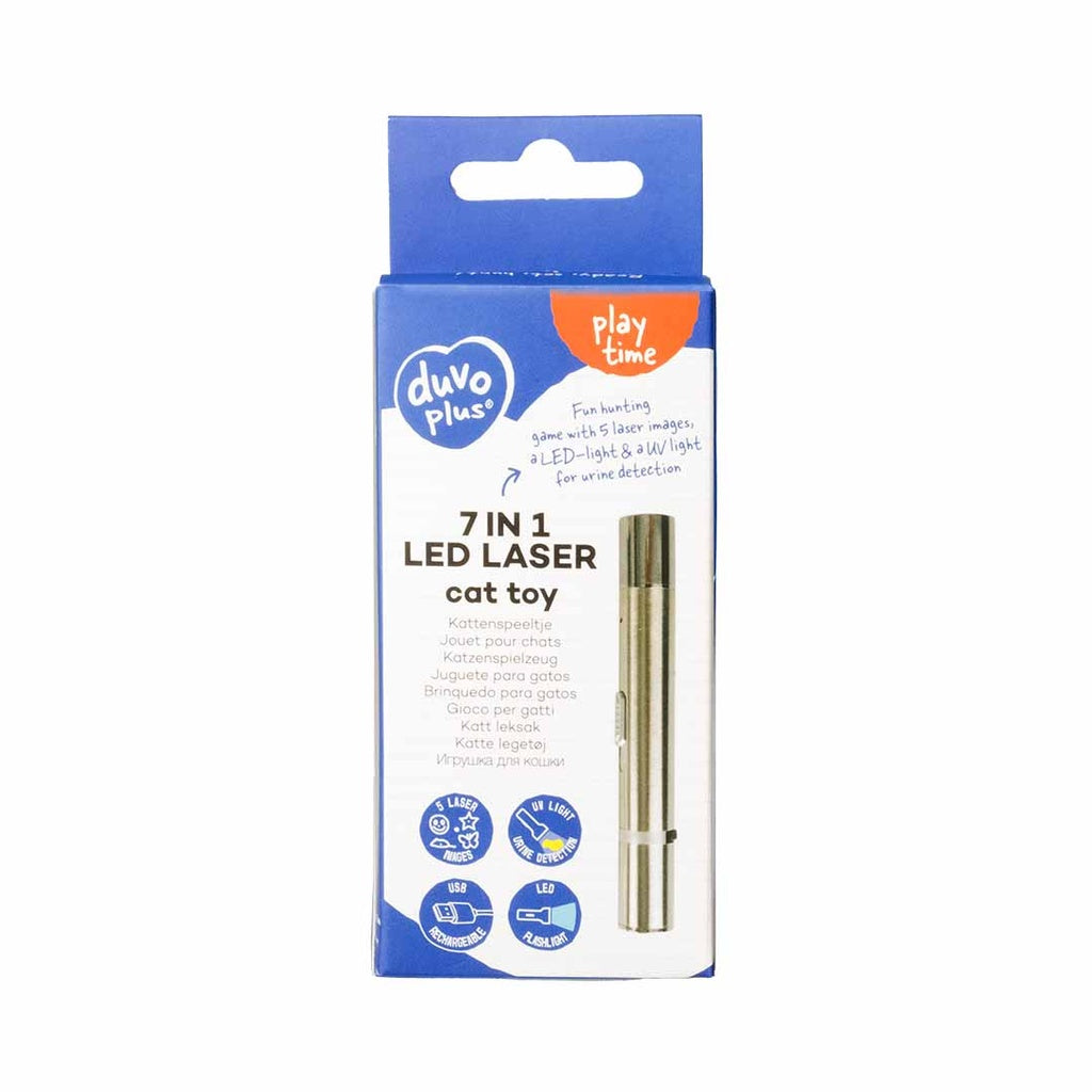 Duvo+ 7 in 1 Laser Cat Toy with Urine Detection | USB Rechargeable Silver 11.5cm