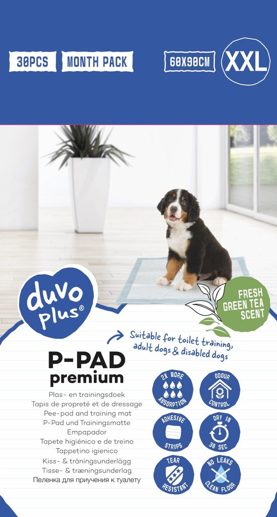 Duvo+ Pet Pad Premium Month Pack XXL 60x90cm Green Tea Scent 30pcs | Fresh Scented Puppy Pads