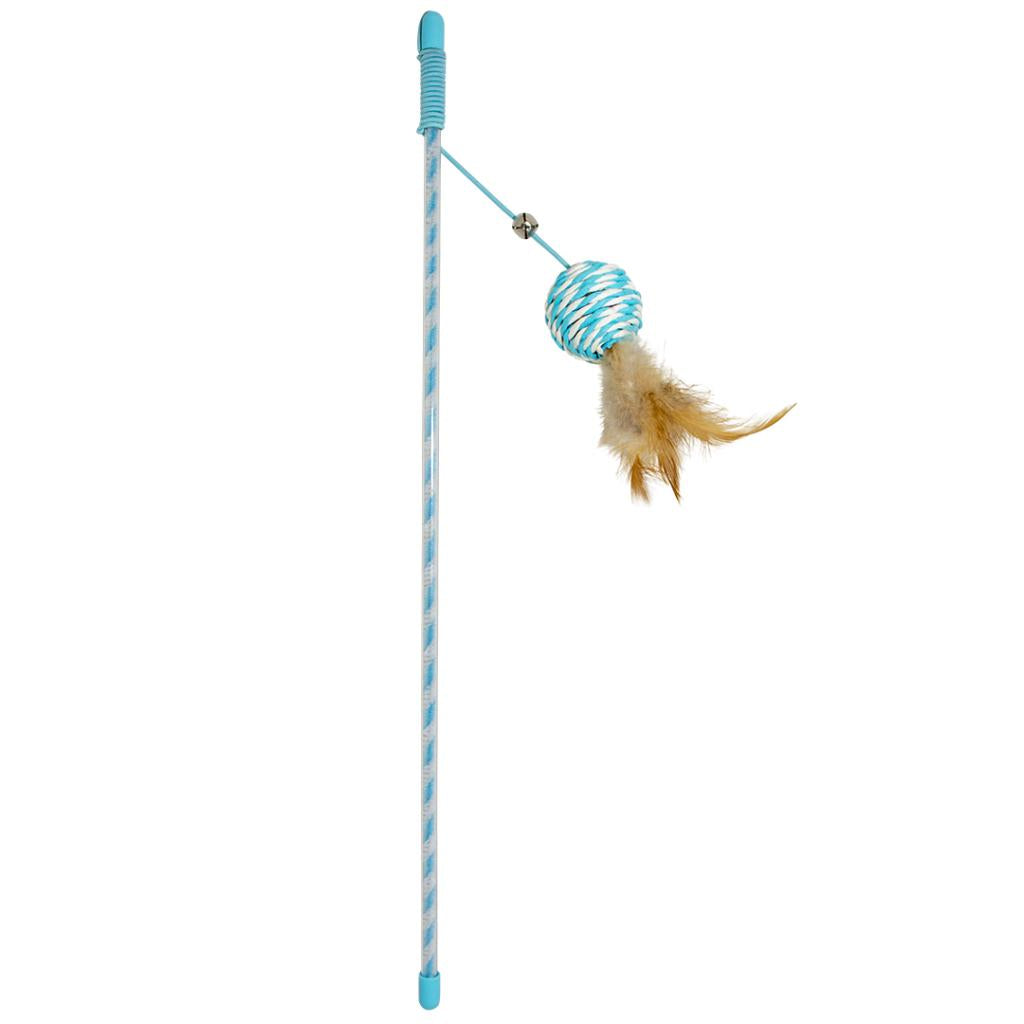 Duvo+ Playing Rod Catchy Paper Ball Blue | 16-Piece Crinkle Cat Wand Toy Set