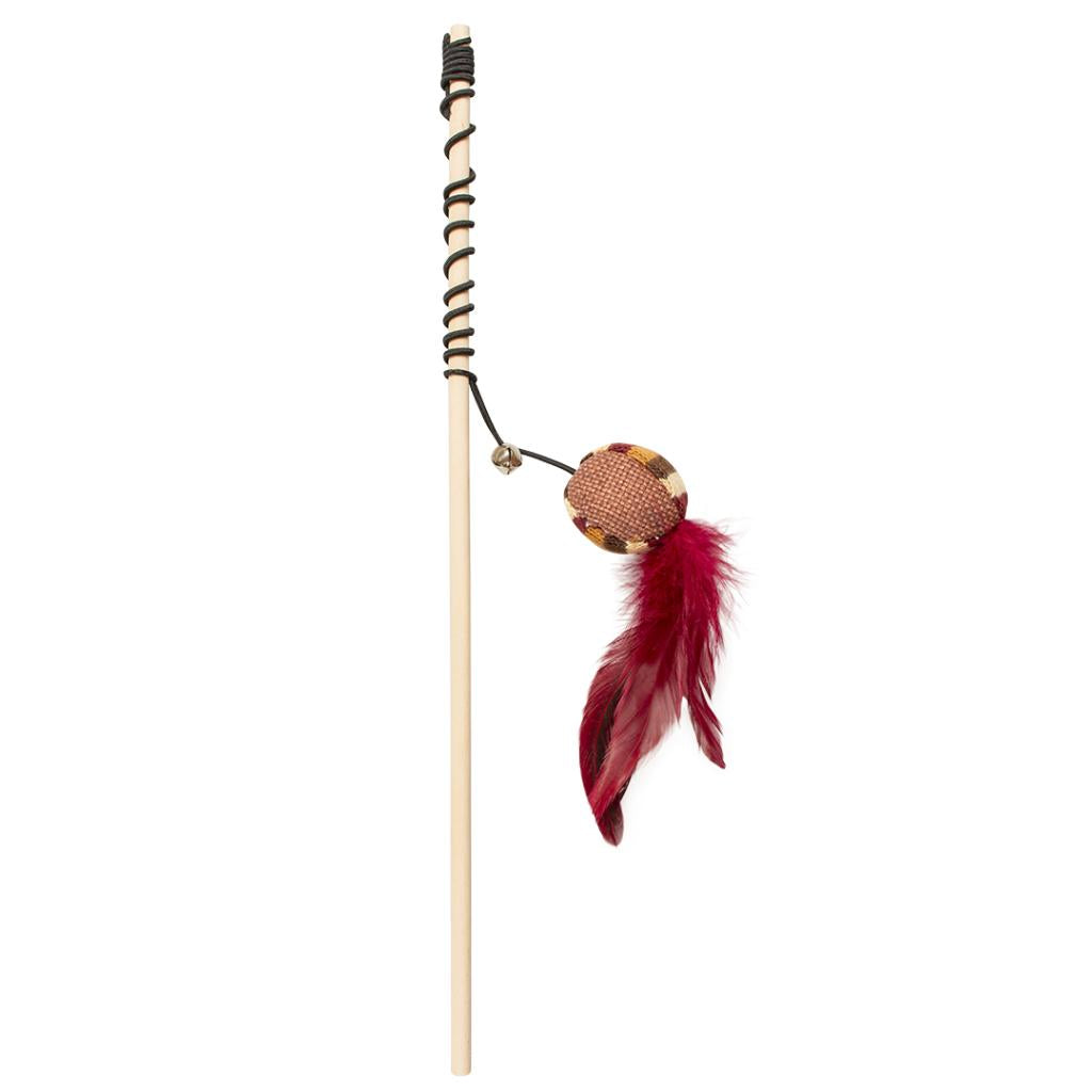 Duvo+ Playing Rod Knitted Feather Ball Brown | 16-Piece Bulk Cat Wand Toy Set