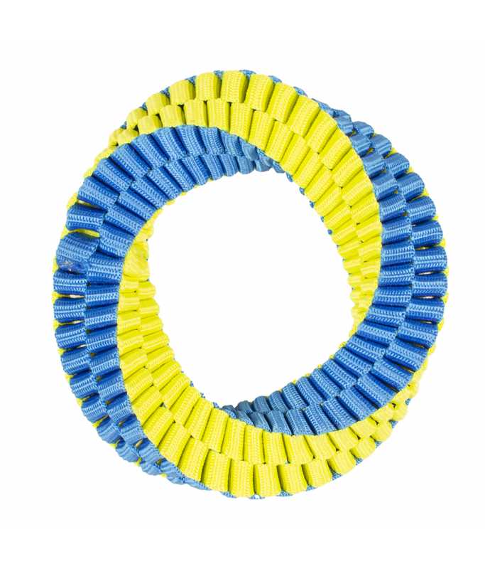 Duvo+ Supa' Nylon Hoop 13x13cm | Small Durable Dog Tug Toy Blue/Yellow