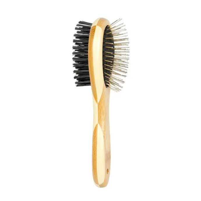 Duvo+ Bamboo 2-in-1 Grooming Brush Small | Dual-Sided Eco Brush for Small Pets