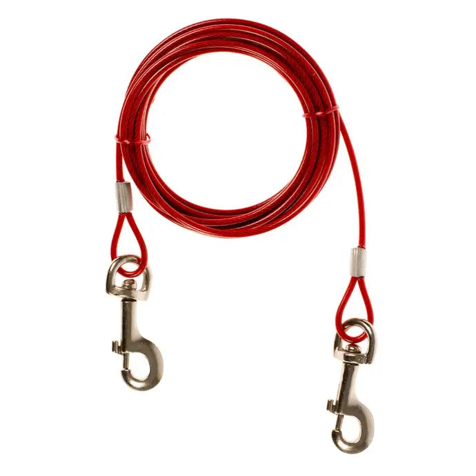 Duvo+ Dog Tie Out Cable Lightweight Red 4.5m | Portable Tether for Dogs up to 25kg
