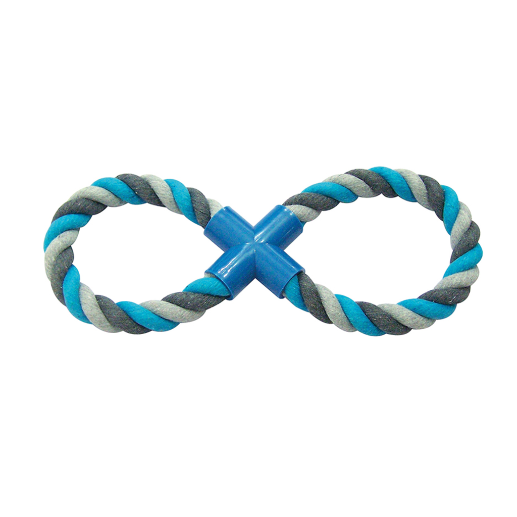 Duvo+ Tug Toy Knotted Cotton 8-Pull Ring 33cm Grey/Blue | Dental Chew Tug Toy
