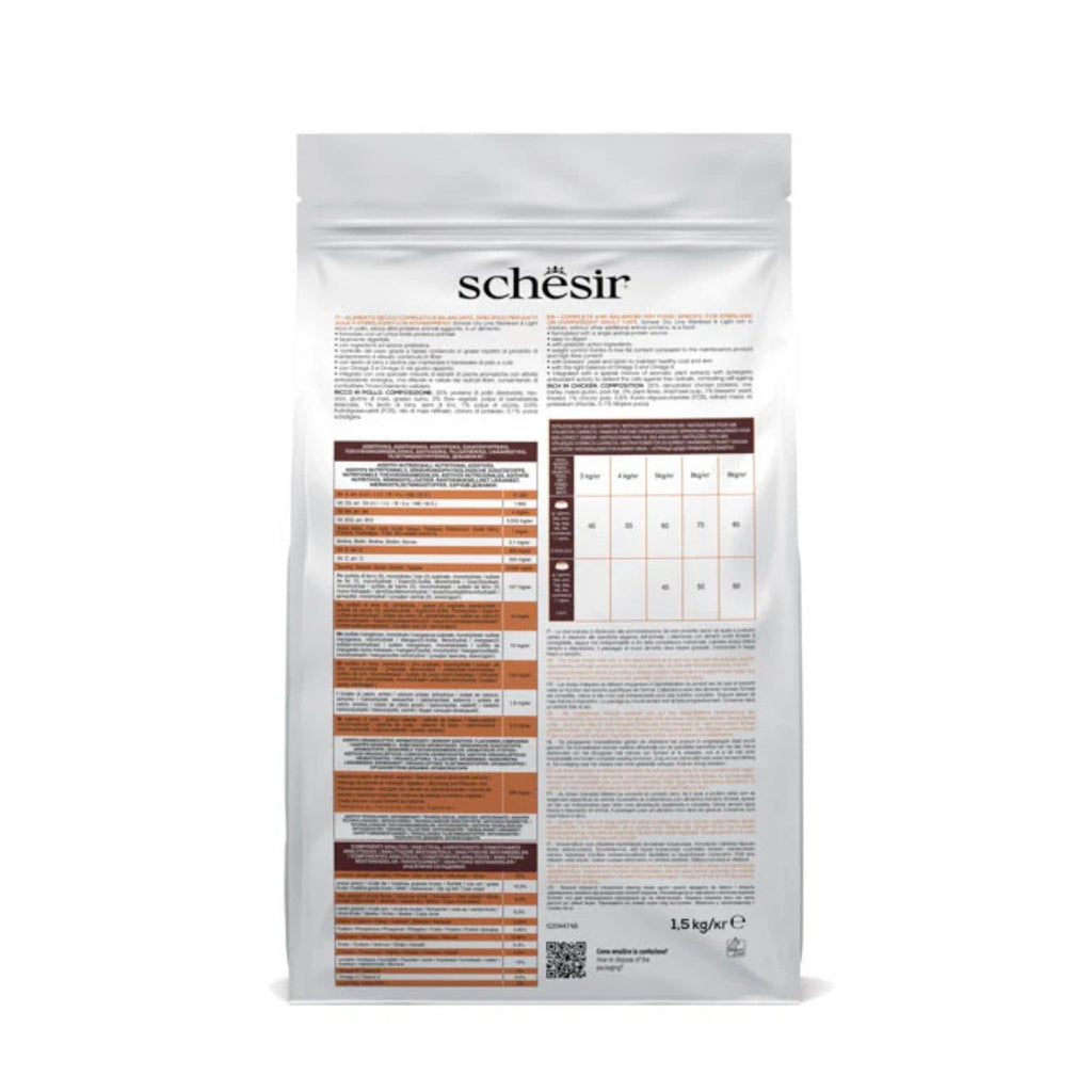 Schesir Sterilized & Light Dry Cat Food Rich in Chicken | Single Protein | Only Animal Protein | Weight Control | 1.5kg