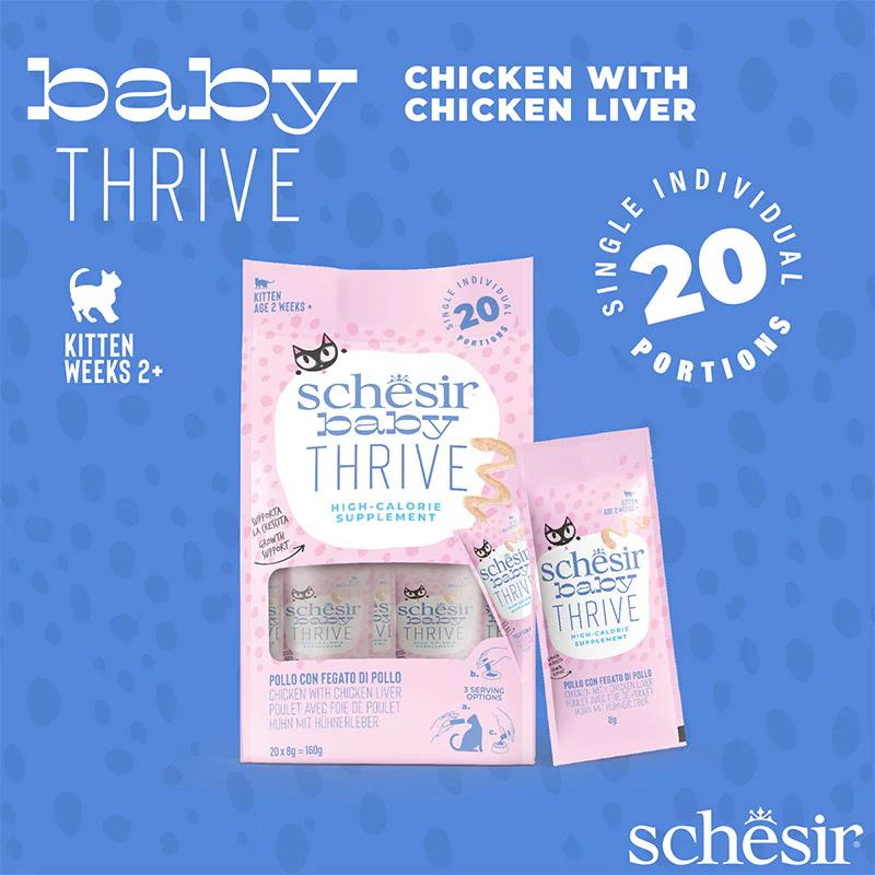 Schesir Baby Thrive Mousse Kitten Chicken | High-Calorie Nutritional Supplement | 20x8g (160g)