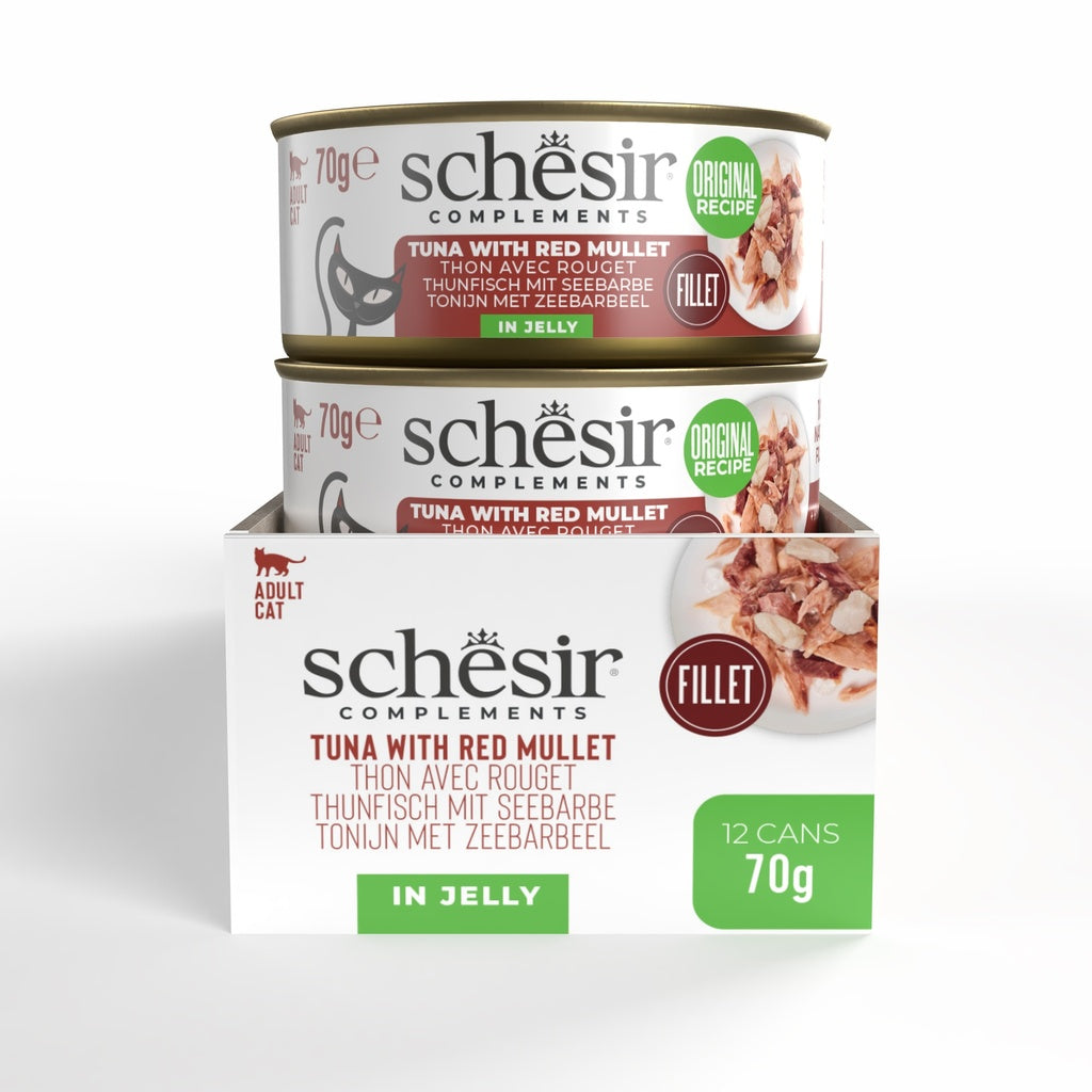 Schesir Complements Tuna with Red Mullet in Jelly | 51% Tuna, 6% Red Mullet | Complementary Cat Food | 70g x 12