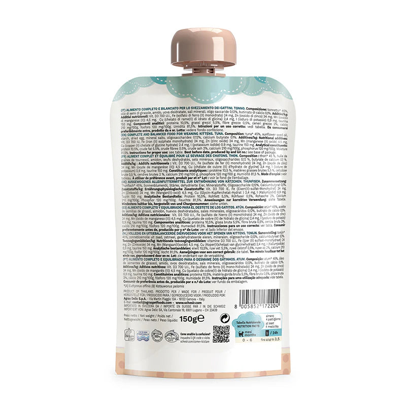 Schesir Kitten Care 0-6 Tuna in Cream | Immune System Support | High Protein | Kitten Food | 5x150g