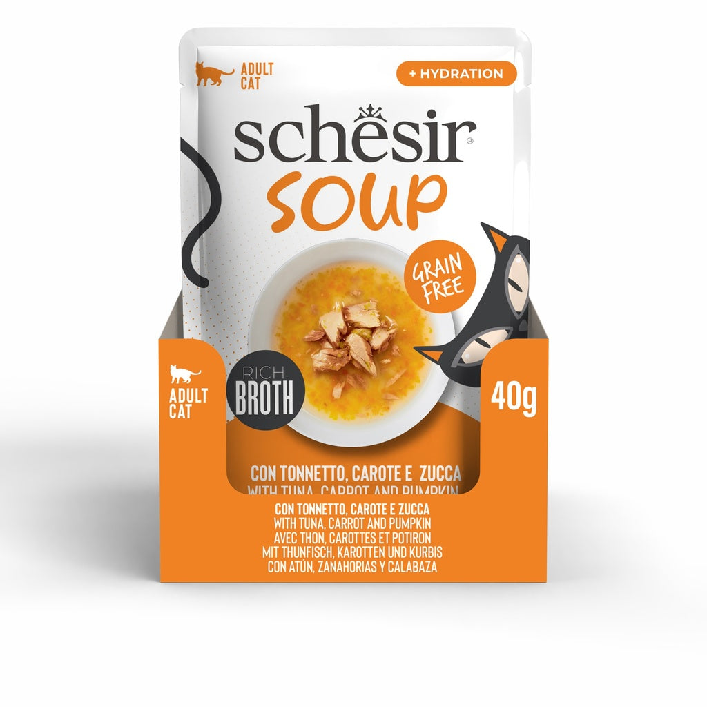Schesir Cat Wet Food Tuna with Pumpkin in Soup | Adult Cat | Complementary | Natural Ingredients | 12x40g