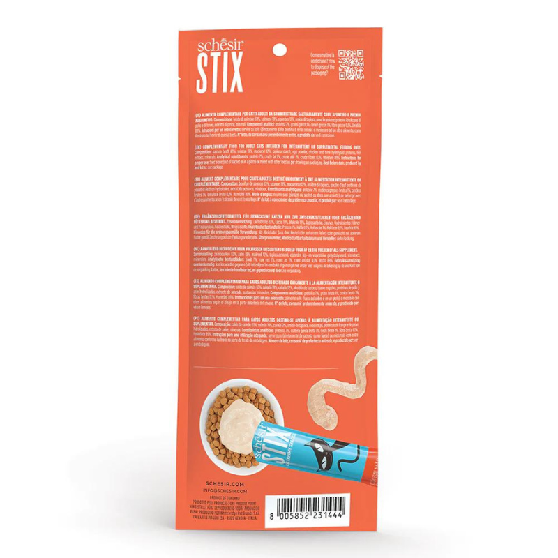 Schesir Stix Salmon | Creamy Cat Snacks | Single-Serve | Grain Free | 6x15g