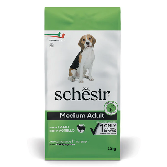 Schesir Medium Adult Maintenance Dry Dog Food with Lamb | Rich in Lamb | Only Animal Protein | Easy Digestion | 12kg