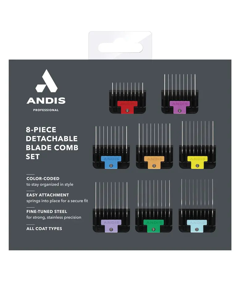 Andis Universal Stainless Steel Combs 8-Piece Set | Professional Pet Grooming Attachment Combs for Dogs & Cats