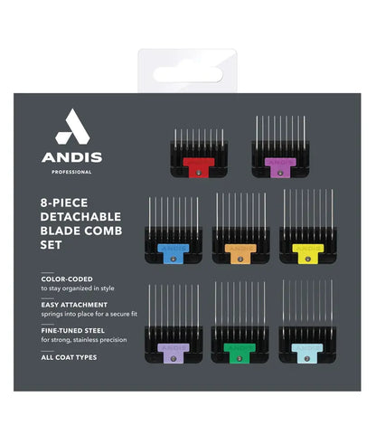 Andis Universal Stainless Steel Combs 8-Piece Set | Professional Pet Grooming Attachment Combs for Dogs & Cats