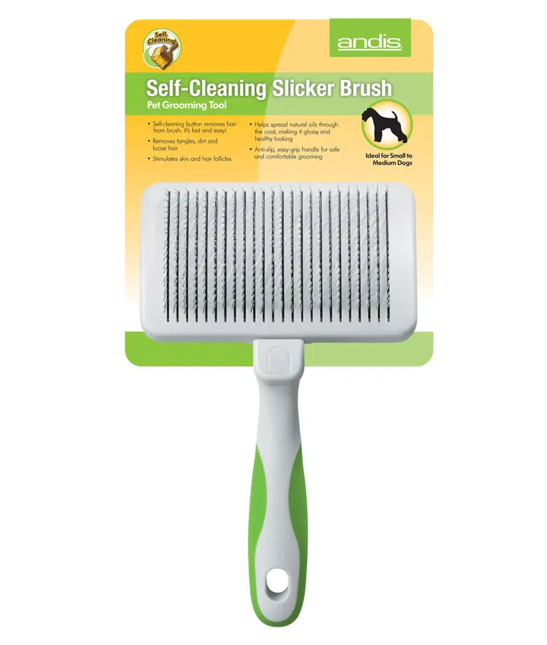 Andis Self-Cleaning Slicker Brush | Professional Dog & Cat Grooming Brush | Removes Loose Hair, Mats & Tangles