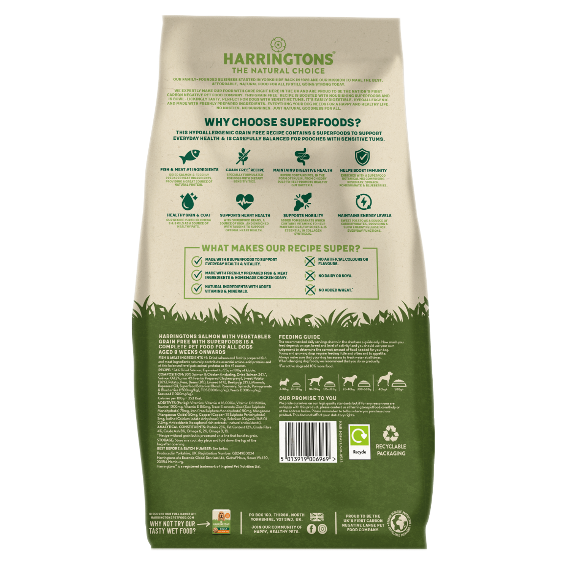 Harringtons Superfoods Adult Salmon & Vegetables Grain Free | Freshly Prepared Salmon | 6 Superfoods | Sensitive Stomachs | 1.7kg-12kg