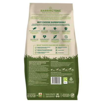 Harringtons Superfoods Adult Salmon & Vegetables Grain Free | Freshly Prepared Salmon | 6 Superfoods | Sensitive Stomachs | 1.7kg-12kg