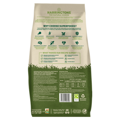 Harringtons Superfoods Puppy Chicken & Vegetables Grain Free | Freshly Prepared Chicken | 6 Superfoods | Sensitive Stomachs | 1.7kg-10kg