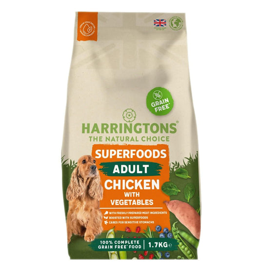 Harringtons Superfoods Adult Chicken & Vegetables Grain Free 1.7kg | Freshly Prepared Chicken | 6 Superfoods | Sensitive Stomachs | 1.7kg-12kg