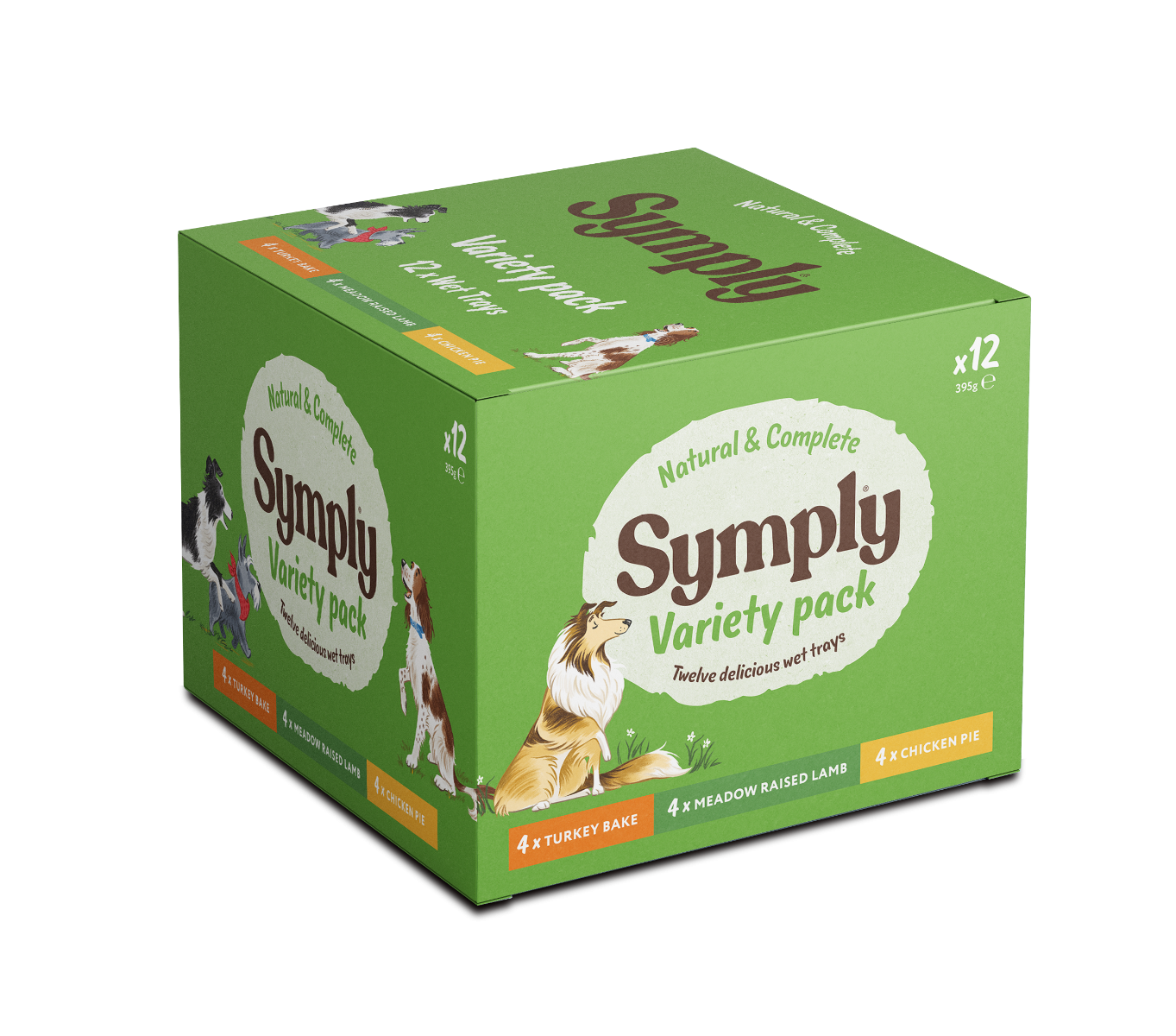 Symply Turkey Bake, Meadow Raised Lamb & Chicken Pie Variety Pack Wet Dog Food – 12 x 395g
