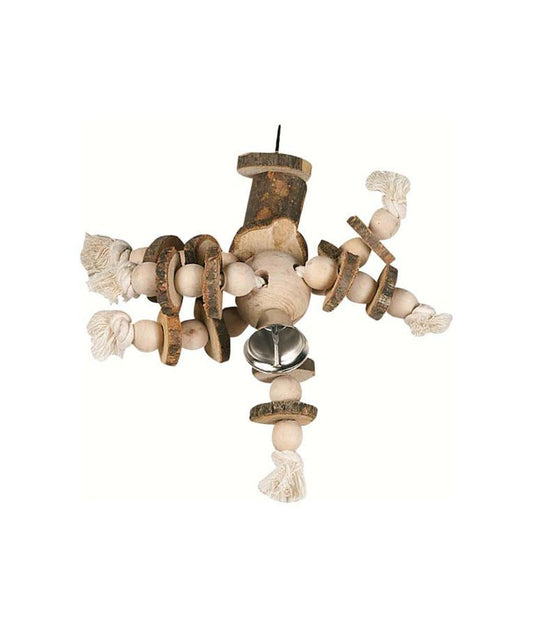 Flamingo Wood with Bell Cage Hanger Bird Toy | Natural Wooden Toy with Bell for Birds