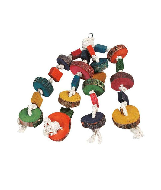 Flamingo 4 Ropes Beads Cage Hanger Bird Toy | Colorful Hanging Toy with Wooden Beads