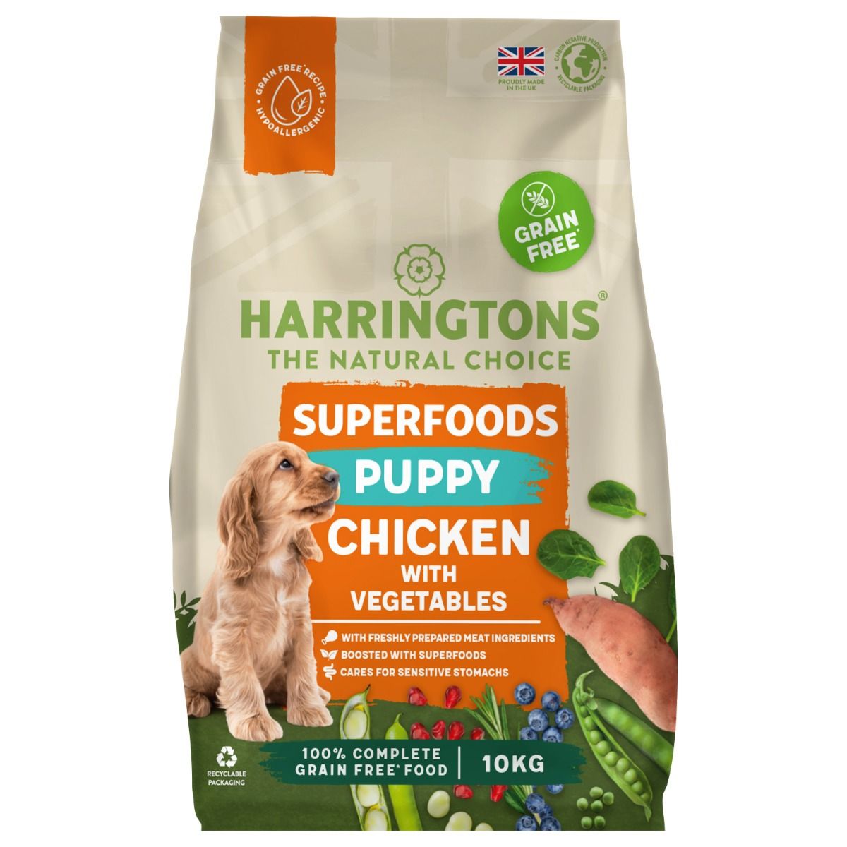 Harringtons Superfoods Puppy Chicken & Vegetables Grain Free | Freshly Prepared Chicken | 6 Superfoods | Sensitive Stomachs | 1.7kg-10kg