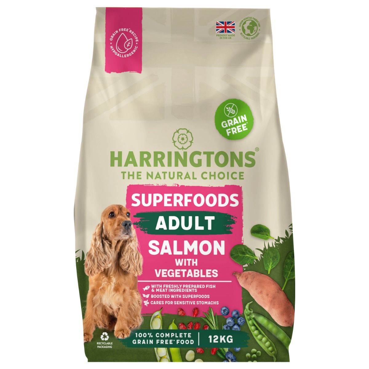 Harringtons Superfoods Adult Salmon & Vegetables Grain Free | Freshly Prepared Salmon | 6 Superfoods | Sensitive Stomachs | 1.7kg-12kg