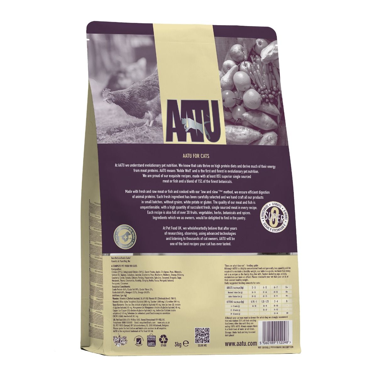 AATU Free Run Chicken Dry Cat Food | 85% Chicken | Single Protein | Grain-Free | 3kg