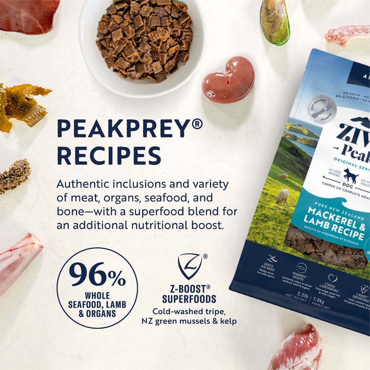 ZIWI Peak Air-Dried Mackerel & Lamb Recipe Dry Dog Food (1kg/2.5kg/4kg)