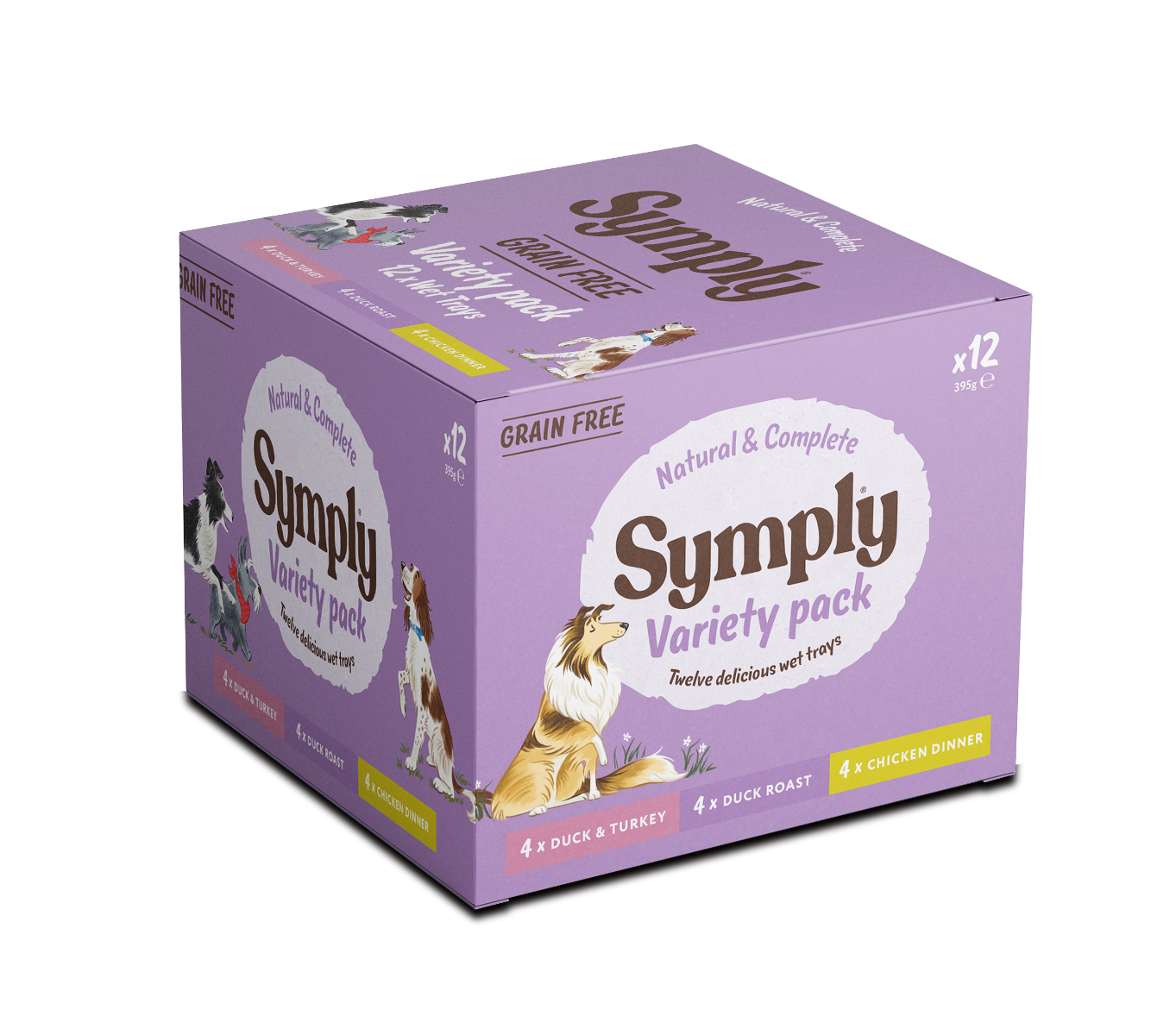 Symply Duck & Turkey, Duck Roast, Chicken Dinner Variety Pack Wet Dog Food – 12 x 395g