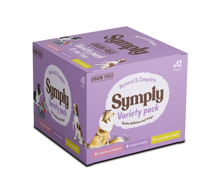 Symply Duck & Turkey, Duck Roast, Chicken Dinner Variety Pack Wet Dog Food – 12 x 395g