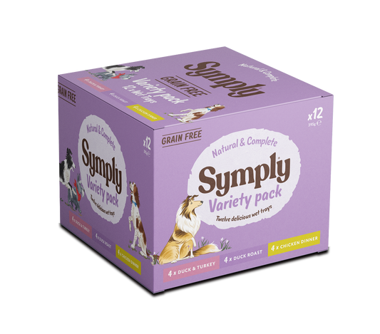 Symply Duck & Turkey, Duck Roast, Chicken Dinner Variety Pack Wet Dog Food – 12 x 395g