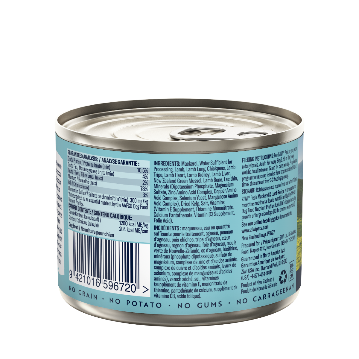 ZIWI Peak Mackerel & Lamb Recipe Wet Dog Food (170g/390g)