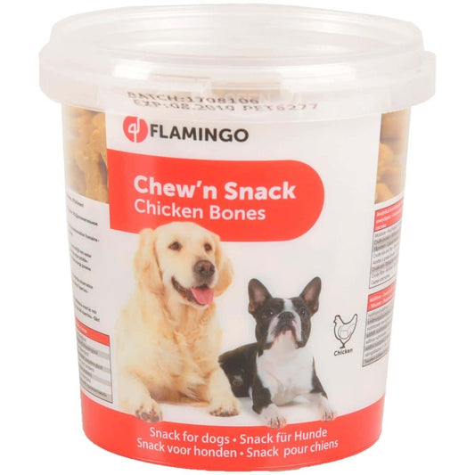 Flamingo Chew'n Snack Chicken Bones Dog Treats 500g | Chicken-Flavored Bone Treats in Resealable Bucket