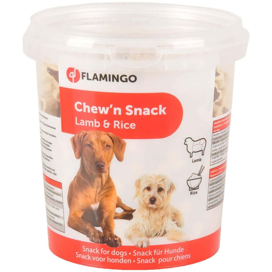 Flamingo Chew'n Snack Lamb & Rice Dog Treats 500g | Bone-Shaped Training Rewards