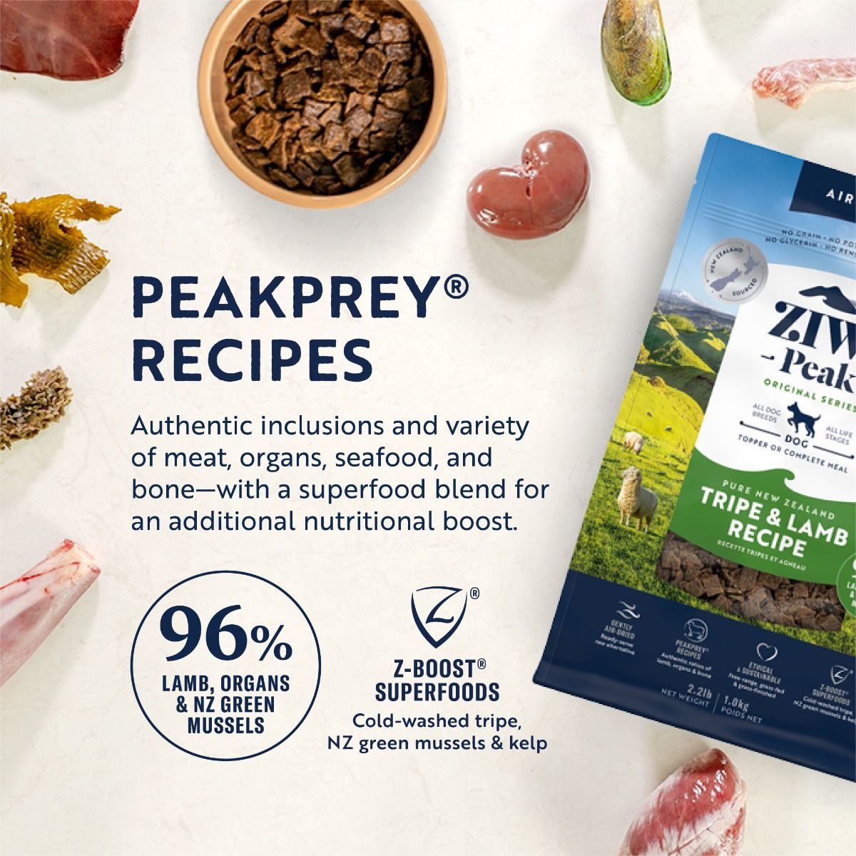ZIWI Peak Air-Dried Tripe & Lamb Recipe Dry Dog Food (1kg/2.5kg)