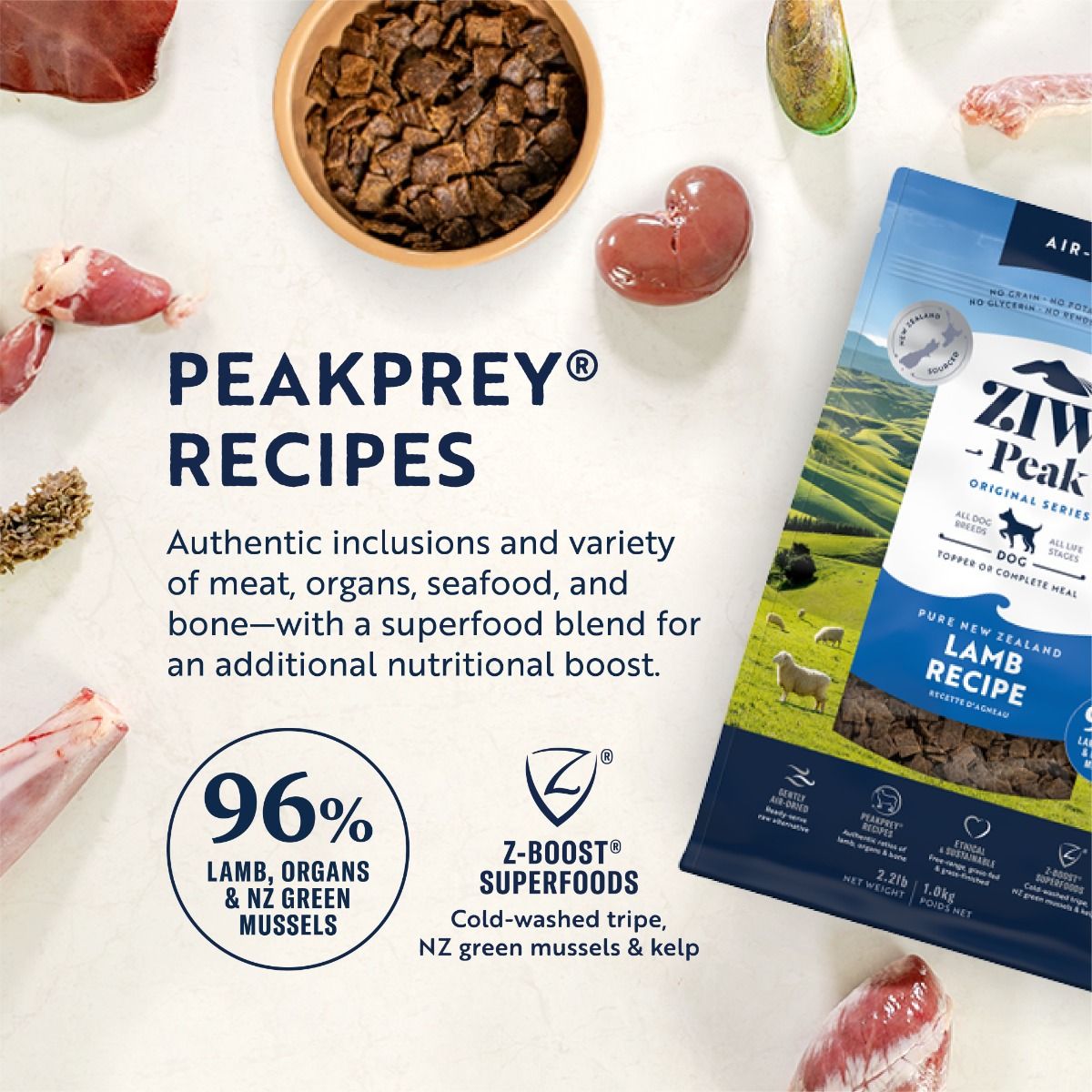 ZIWI Peak Air-Dried Lamb Recipe Dry Dog Food (1kg/2.5kg/4kg)