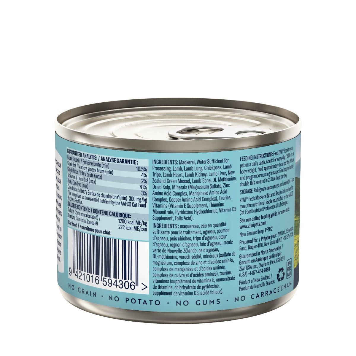 ZIWI Peak Mackerel & Lamb Recipe Wet Cat Food 185g